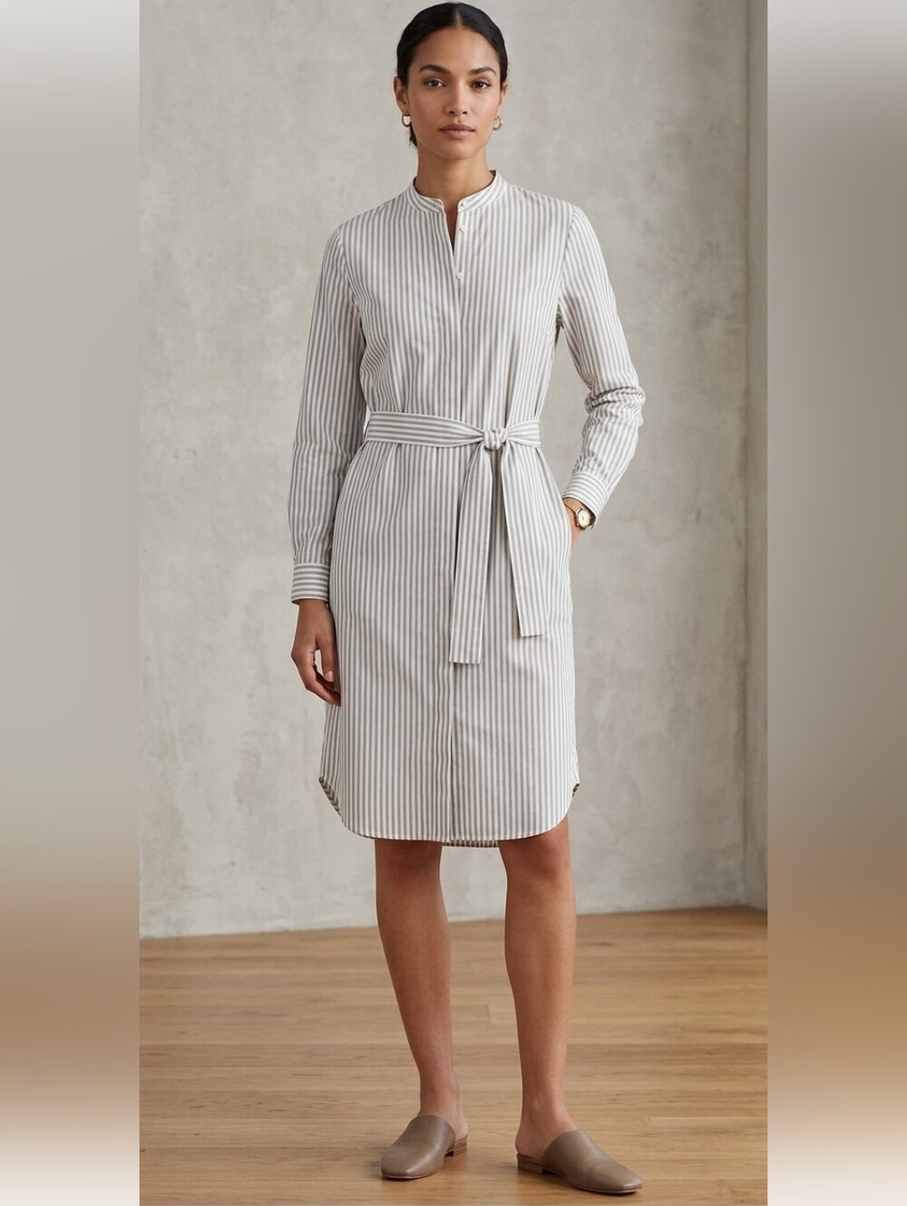 Banana Republic 100% Organic Cotton Striped Midi Shirt Dress SP
